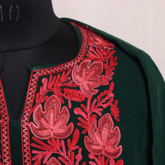 Hafsa Forest Green Cashmilon Pheran - Aari Embroidery - Image 3