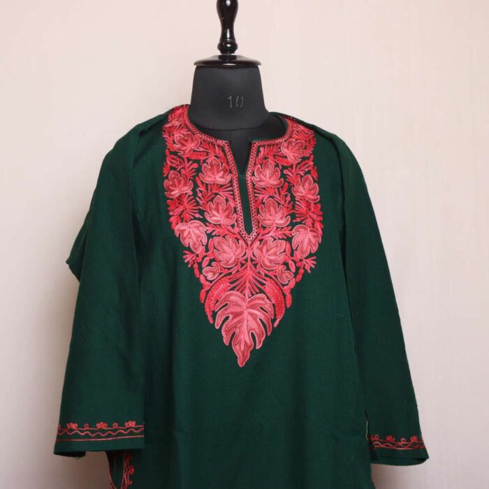 Hafsa Forest Green Cashmilon Pheran - Aari Embroidery