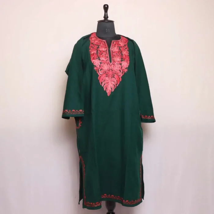 Hafsa Forest Green Cashmilon Pheran - Aari Embroidery - Image 2