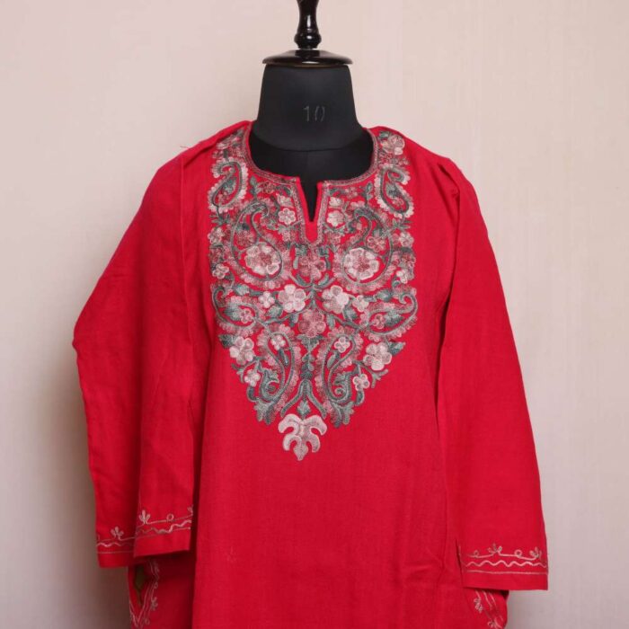 Lubna Hot Pink Cashmilon Pheran with Aari Embroidered Details