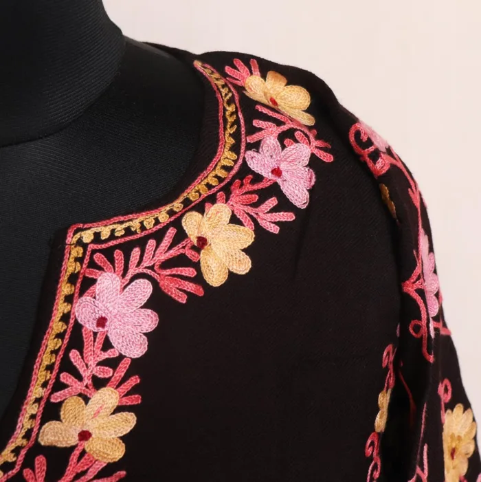 Ameena Black Raffal Pheran With Heavy Front & Back Side and Sleeve Embroidery - Image 4