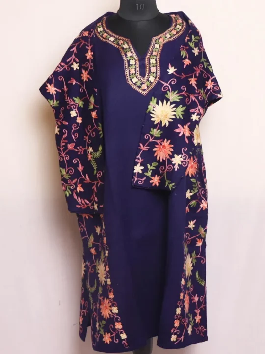 Noor Raffal Dark Blue Pheran With Heavy Front & Back Side and Sleeve Embroidery
