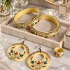 Yellow Beautiful Paper Mache Jewelry Set | Earrings, Bangles, and Ring