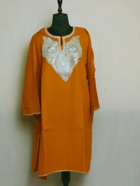 Zoya Mustard Kashmiri Raffal Pheran with Tilla Embroidery - Murtaza Collection