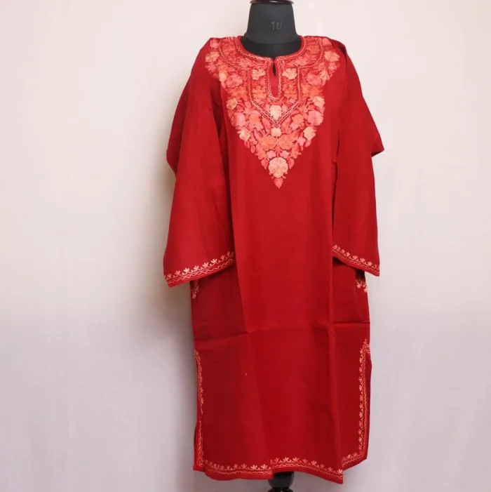 Zaina Maroon Kashmiri Raffal Pheran for Women