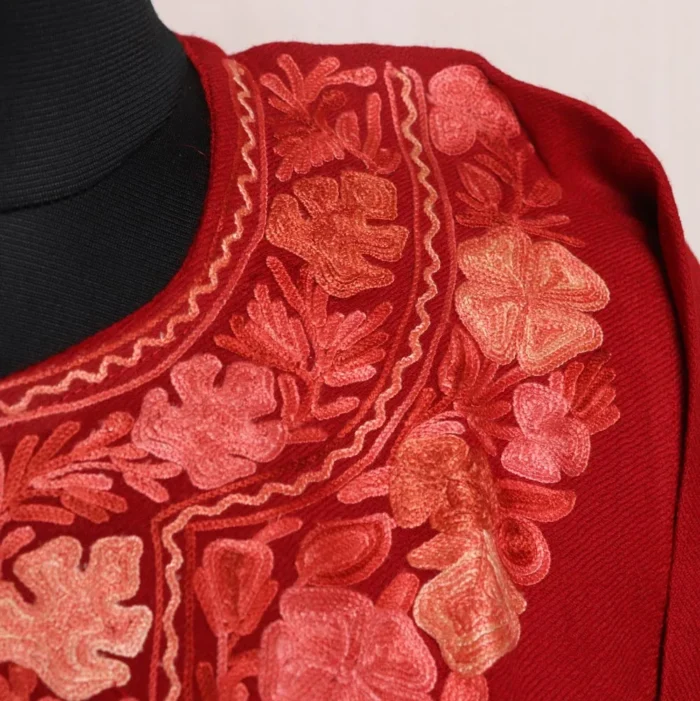 Zaina Maroon Kashmiri Raffal Pheran for Women - Image 3