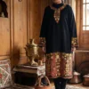 Black Raffal Wool Pheran With Heavy Sleeve & Border Embroidery - Firdous Collection