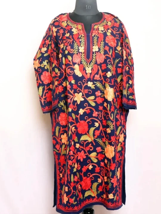 Midnight Blue Cashmilon Pheran with Traditional Aari Work