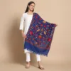 Dark Blue Hand Aari Embroidered Pure Wool Stole – Kashmiri Craftsmanship
