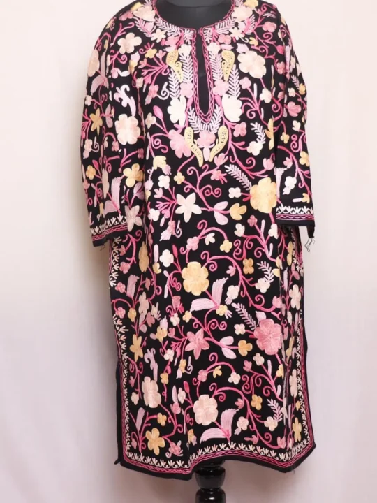 Sameera Midnight Kashmiri Black Cashmilon Pheran with All-Over Aari Work