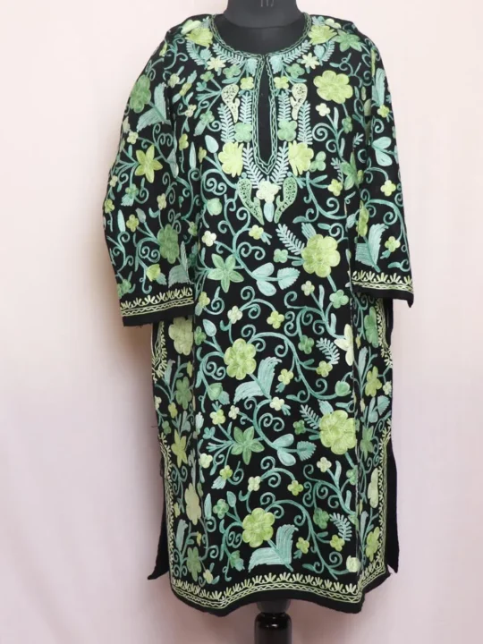 Mehbooba Kashmiri Black Cashmilon Pheran with Floral Aari Embroidery