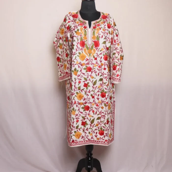 Shirin White Cashmilon Pheran with Elegent Aari Design