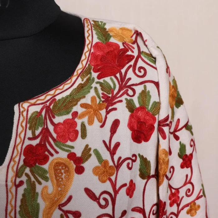 Shirin White Cashmilon Pheran with Elegent Aari Design - Image 3