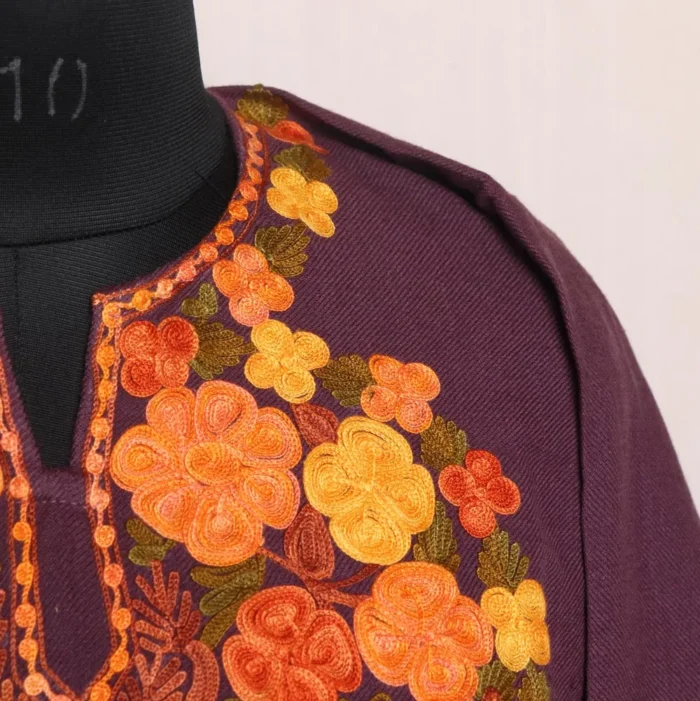 Zara Purple Cashmilon Pheran - Delicate Aari Work - Image 3