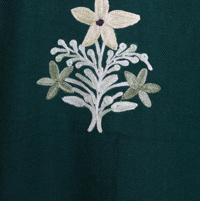 Ayesha Dark Green Cashmilon Pheran with Beautiful Aari Pattern - Image 4