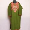 Nilofer Mehndi Green Cashmilon Pheran with Elegent Aari Detailing