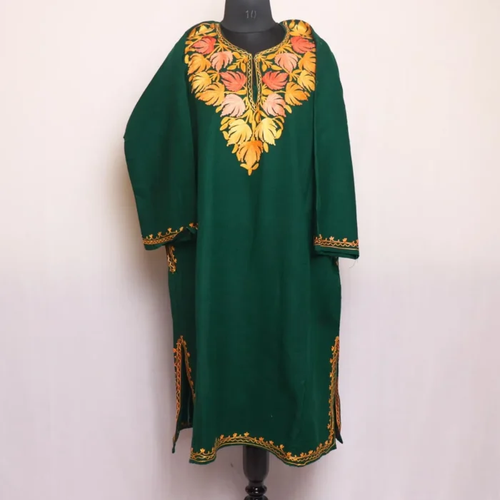 Mehnaz Green Cashmilon Pheran - Elegent Aari Design
