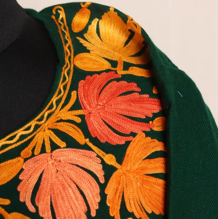 Mehnaz Green Cashmilon Pheran - Elegent Aari Design - Image 3