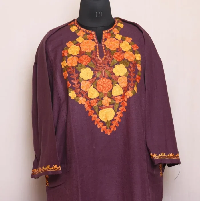 Zara Purple Cashmilon Pheran - Delicate Aari Work - Image 2