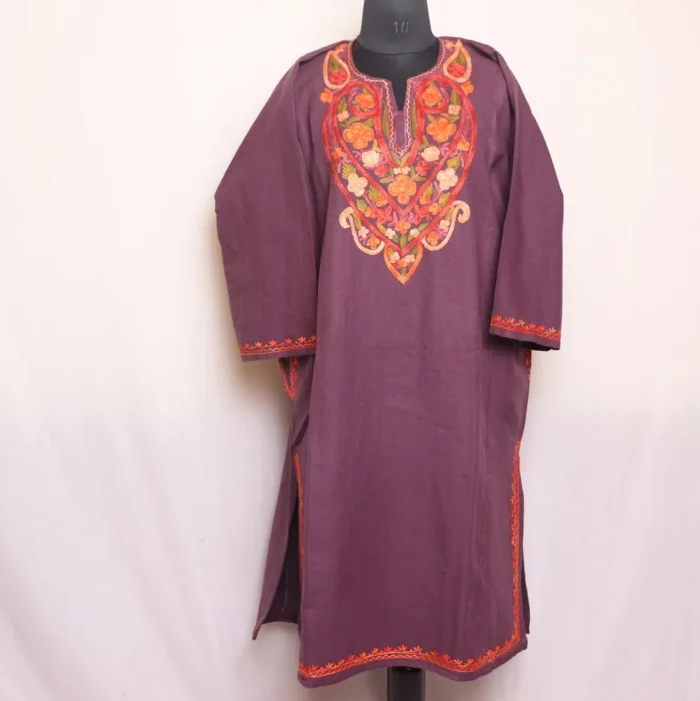 Nargis Midnight Pink Cashmilon Pheran with Rich Aari Embroidery