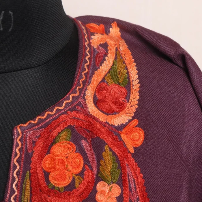 Nargis Midnight Pink Cashmilon Pheran with Rich Aari Embroidery - Image 3