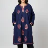 Dark Blue Raffal Pheran with Hand Sozni Embroidery