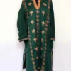 Naira Designer Pheran- Dark Green Raffal With Kashmiri Sozni Handwork