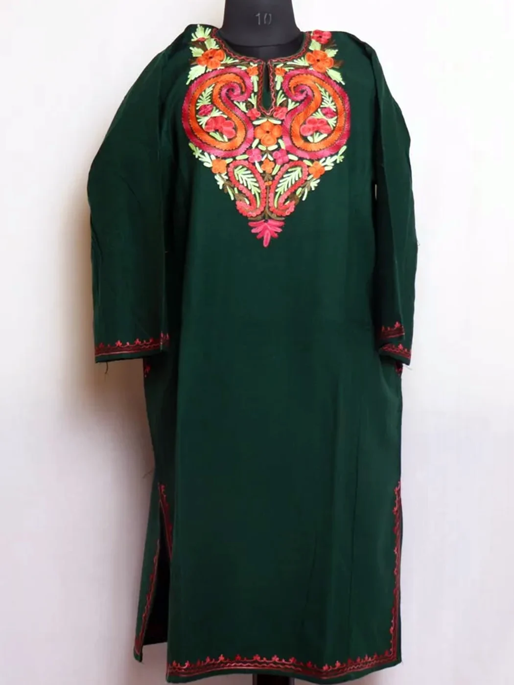 Dark Green Cashmilon Pheran With Elegant Aari Embroidery - Wahraat Collection