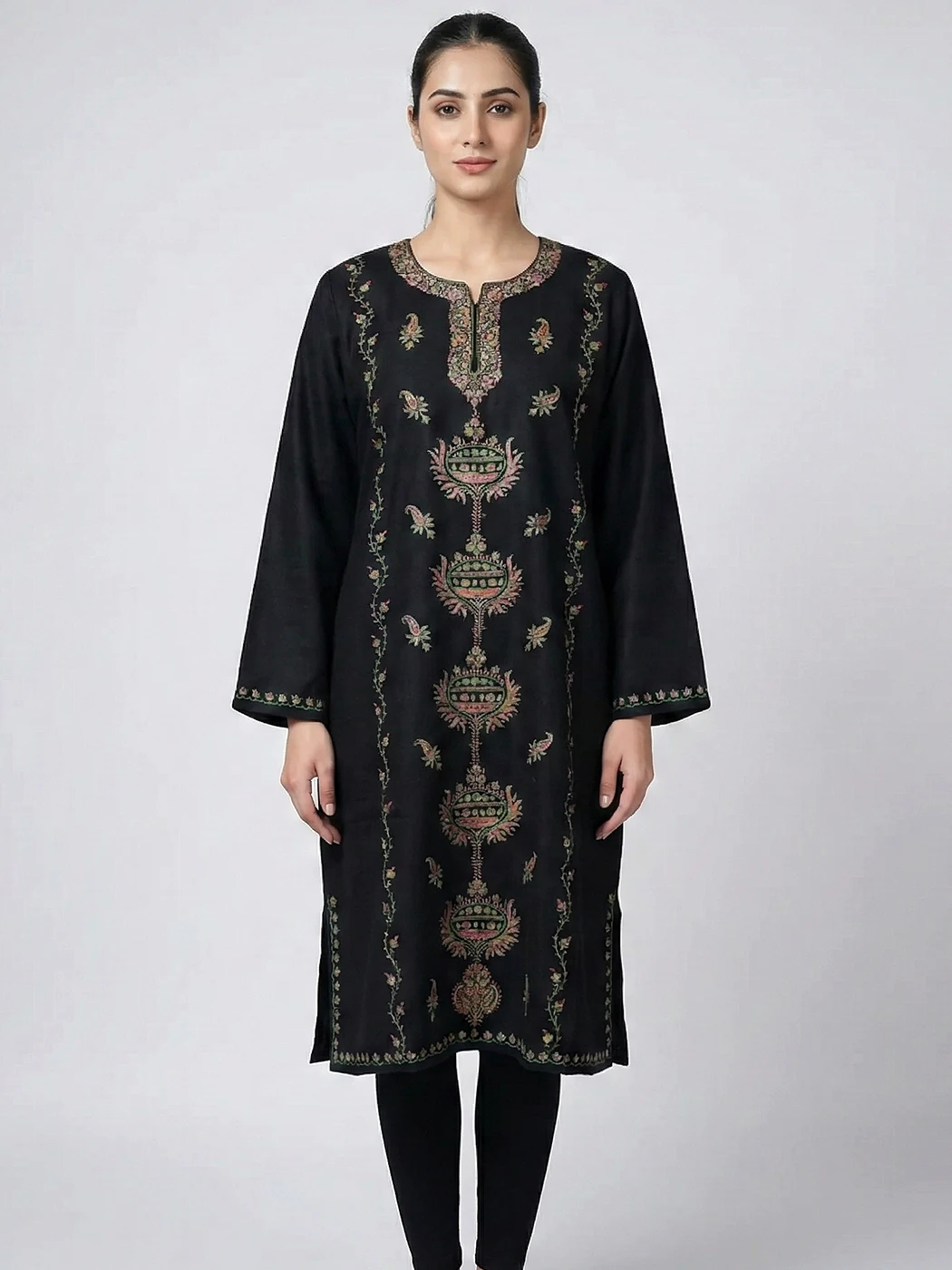 Shaheen Designer Pheran- Black Raffal With Sozni Handwork