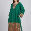 Green Badami Raffal Pheran with Heavy Sleeve & Border Aari Embroidery - Firdous Collection