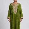 Olive Green Velvet Pheran With Detailed Tilla Embroidery - Shaheen Collection