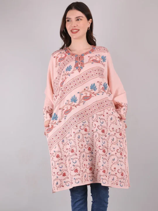 Baby Pink Luxury Full Jaldar Sozni Handwork Pheran (52,39)- Pure Wool