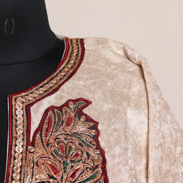 White Velvet Pheran With Beautiful Tilla Embroidery - Shaheen Collection - Image 3