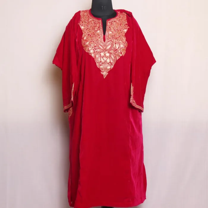 Pink velvet pheran With Sophisticated Tilla Embroidery - Shaheen Collection