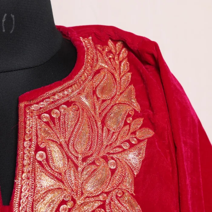 Pink velvet pheran With Sophisticated Tilla Embroidery - Shaheen Collection - Image 3
