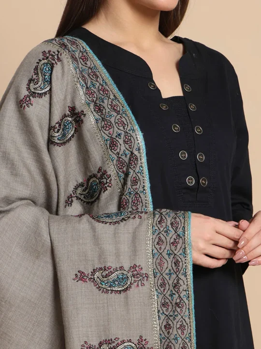 Posh Kashmiri Shawl with Hand Tilla and Sozni Work Badaam Booti - Muskaan Collection