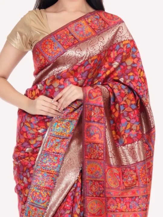 Pearl Maroon Floral Kashmiri Silk Saree