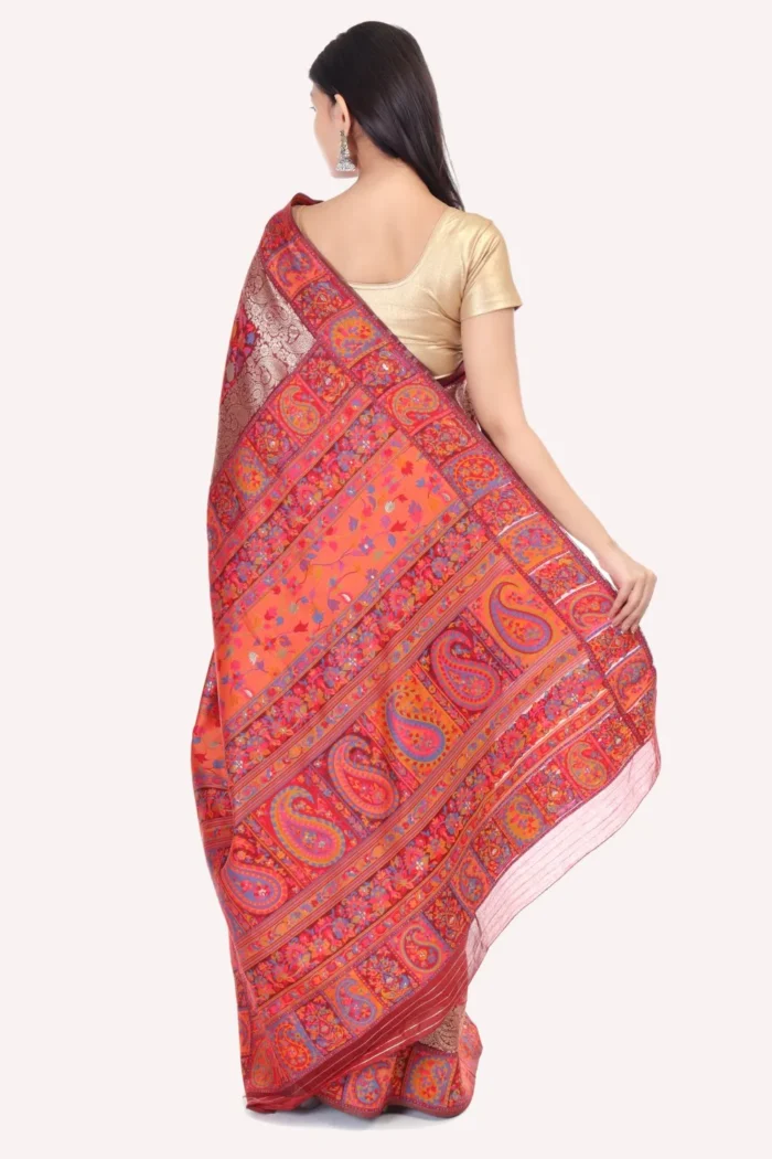 Pearl Maroon Floral Kashmiri Silk Saree - Image 6