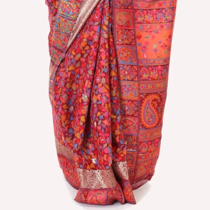 Pearl Maroon Floral Kashmiri Silk Saree - Image 5