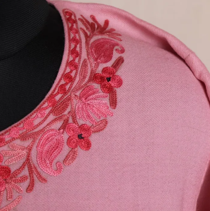Pink Raffal Pheran With Heavy Sleeve & Border Embroidery (48,45)- Firdous Collection - Image 3