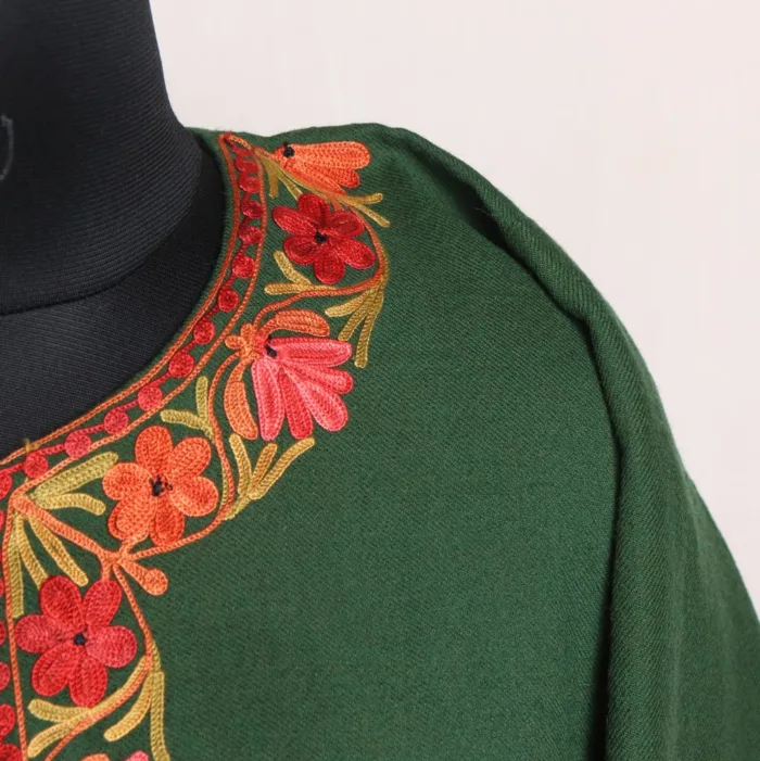 Green Raffal Pheran With Heavy Sleeve & Border Embroidery - Firdous Collection - Image 4