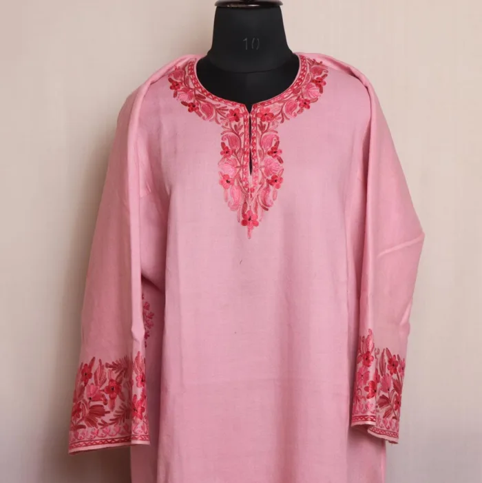Pink Raffal Pheran With Heavy Sleeve & Border Embroidery (48,45)- Firdous Collection - Image 2