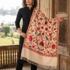 Light Peach Hand Aari Embroidered Wool Stole – Kashmiri Craftsmanship