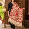 Light Peach Hand Aari Embroidered Pure Wool Stole – Kashmiri Craftsmanship