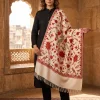 Light Peach Pink Hand Aari Embroidered Wool Stole – Kashmiri Craftsmanship