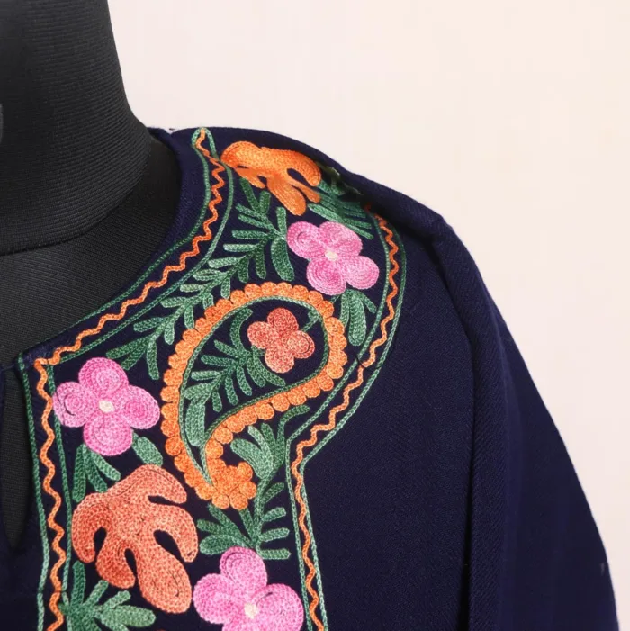Navy Blue Cashmilon Pheran With Lovely Aari Embroidery - Wahraat Collection - Image 2