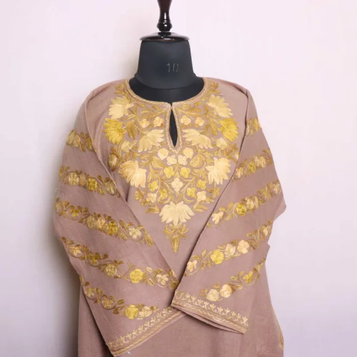 Saira Tan Kashmiri Raffal Pheran with Beautiful Sleeve Aari Work