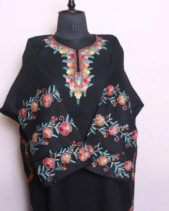 Designer Black Poshbaagh Pheran With Hand Aari Embroidery on Neck and Sleeves- Needle Magic (38,53)