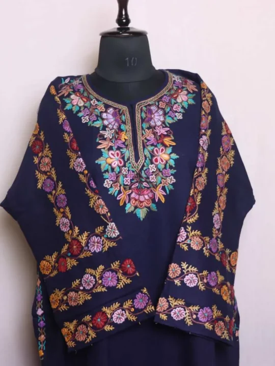 Blue Designer Pheran With Aari Hand Embroidery on Neck and Sleeves- Needle Magic (43,52)