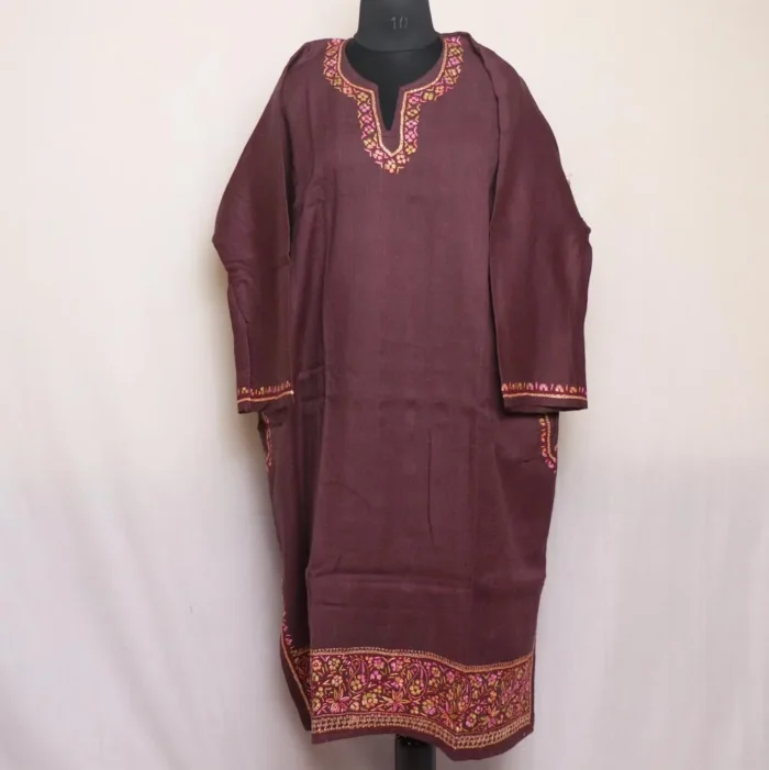 Roohi's Kashmiri Wine Pheran with Sozni and Tilla Embroidery